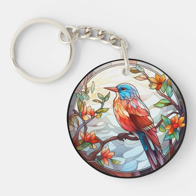 Sweet Stained Glass Kingfisher Keychain (Front)
