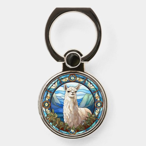 Sweet Stained Glass Llama Phone Ring Stand