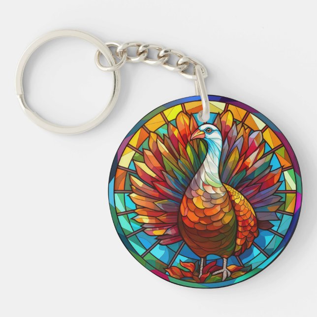 Sweet Stained Glass Magnificent Turkey Keychain (Front)