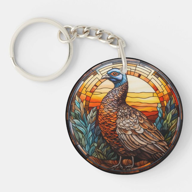 Sweet Stained Glass Pheasant Hen Keychain (Front)