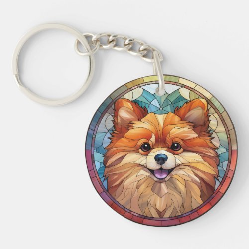 Sweet Stained Glass Pomeranian Dog Keychain