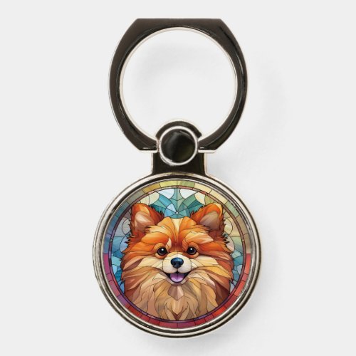 Sweet Stained Glass Pomeranian Dog Phone Ring Stand
