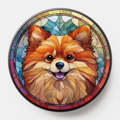 Sweet Stained Glass Pomeranian Dog PopSocket