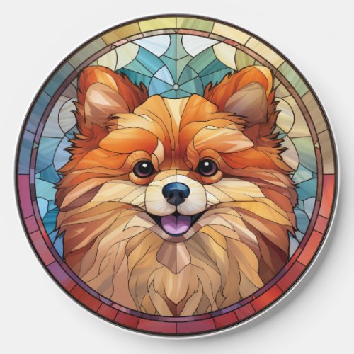 Sweet Stained Glass Pomeranian Dog Wireless Charger