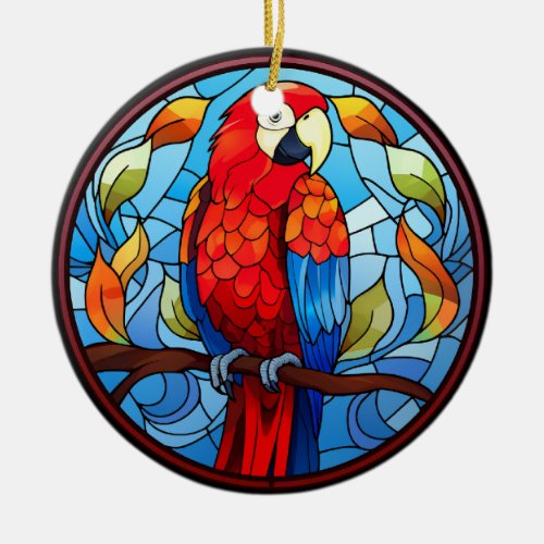Sweet Stained Glass Scarlet Macaw Parrot Bird Ceramic Ornament