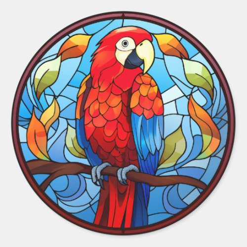 Sweet Stained Glass Scarlet Macaw Parrot Bird Classic Round Sticker