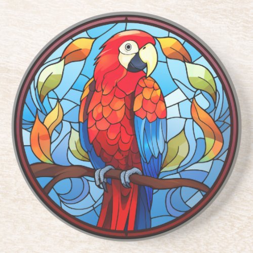 Sweet Stained Glass Scarlet Macaw Parrot Bird Coaster