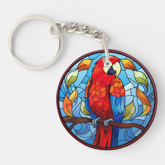 Sweet Stained Glass Scarlet Macaw Parrot Bird Keychain (Front)