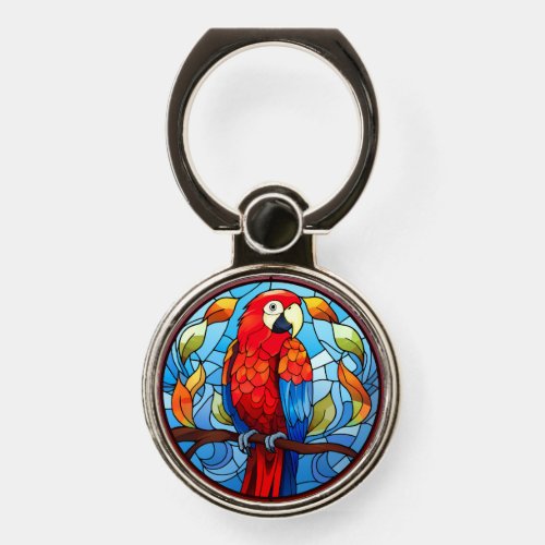 Sweet Stained Glass Scarlet Macaw Parrot Bird Phone Ring Stand