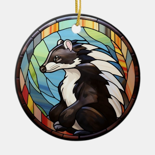 Sweet Stained Glass Skunk Ceramic Ornament (Front)