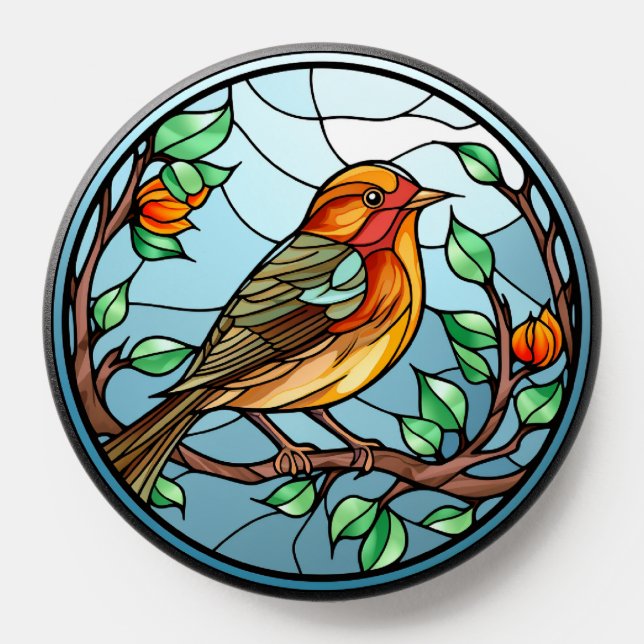 Sweet Stained Glass Small Wren Garden Bird PopSocket (Popsocket)