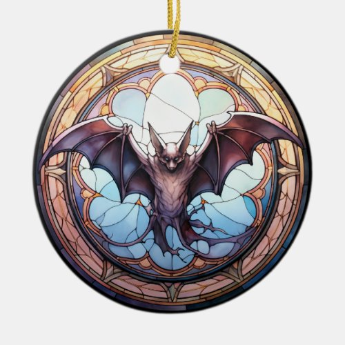 Sweet Stained Glass Spooky Flying Bat Ceramic Ornament