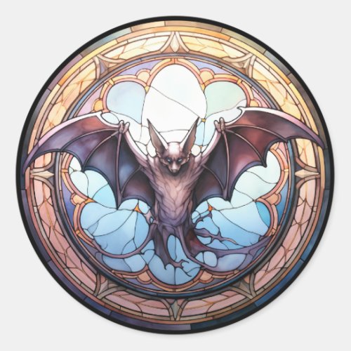 Sweet Stained Glass Spooky Flying Bat Classic Round Sticker