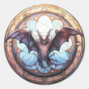 Sweet Stained Glass Spooky Flying Bat Classic Round Sticker