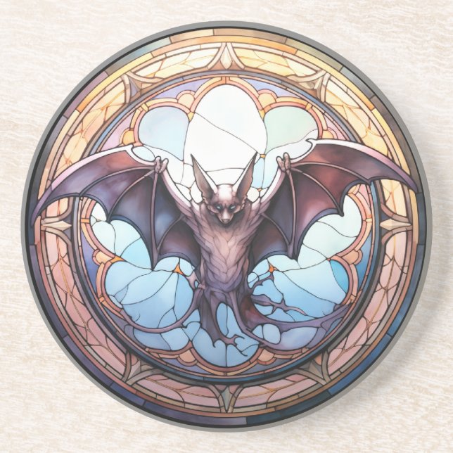 Sweet Stained Glass Spooky Flying Bat Coaster (Front)