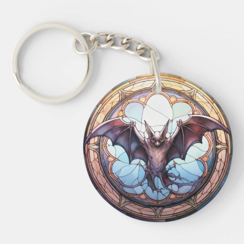 Sweet Stained Glass Spooky Flying Bat Keychain