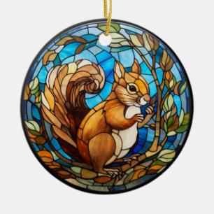 Sweet Stained Glass Squirrel Ceramic Ornament