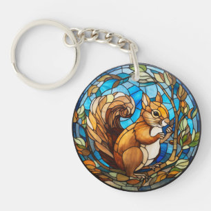 Sweet Stained Glass Squirrel Keychain
