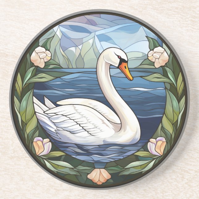 Sweet Stained Glass Swimming Swan Coaster (Front)