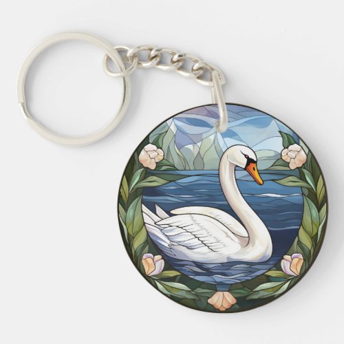 Sweet Stained Glass Swimming Swan Keychain