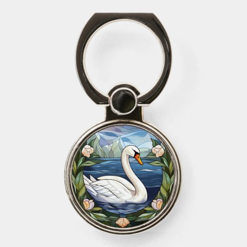 Sweet Stained Glass Swimming Swan Phone Ring Stand
