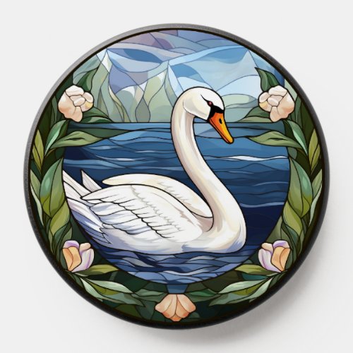 Sweet Stained Glass Swimming Swan PopSocket