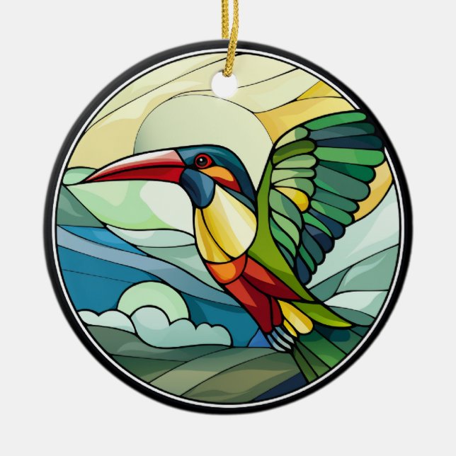 Sweet Stained Glass Toucan Bird Ceramic Ornament (Front)