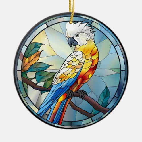 Sweet Stained Glass White Cockatoo Parrot Bird Ceramic Ornament