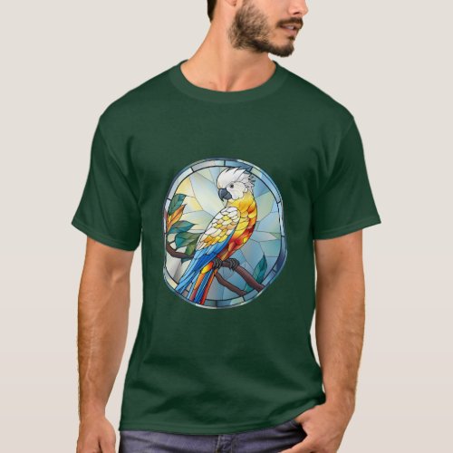 Sweet Stained Glass White Cockatoo Parrot Bird T_Shirt