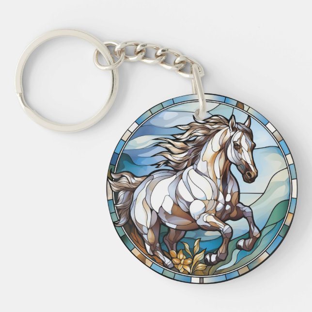 Sweet Stained Glass White Horse Keychain (Front)