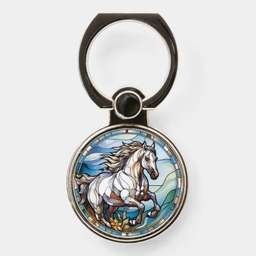 Sweet Stained Glass White Horse Phone Ring Stand