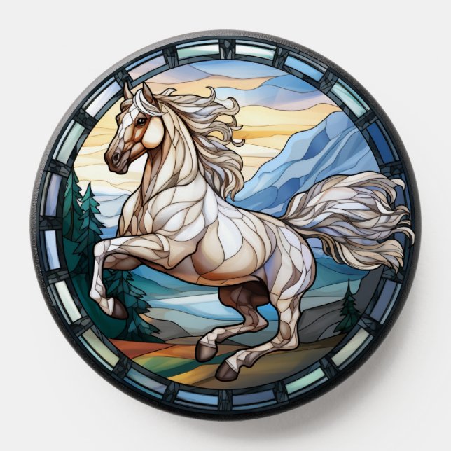Sweet Stained Glass White Horse PopSocket (Popsocket)