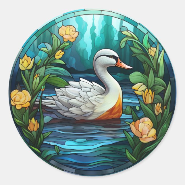 Sweet Stained Glass Wild Ducks Classic Round Sticker (Front)