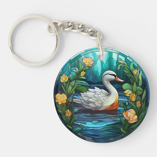 Sweet Stained Glass Wild Ducks Keychain (Front)