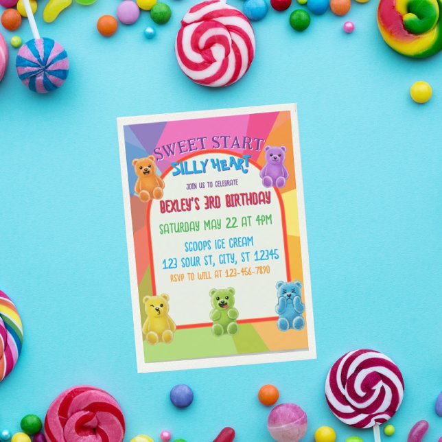 Sweet Start, Silly Heart Candy Bears Birthday Invitation (Creator Uploaded)