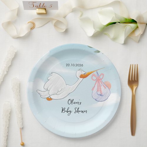 Sweet Stork Baby Shower Paper Plates