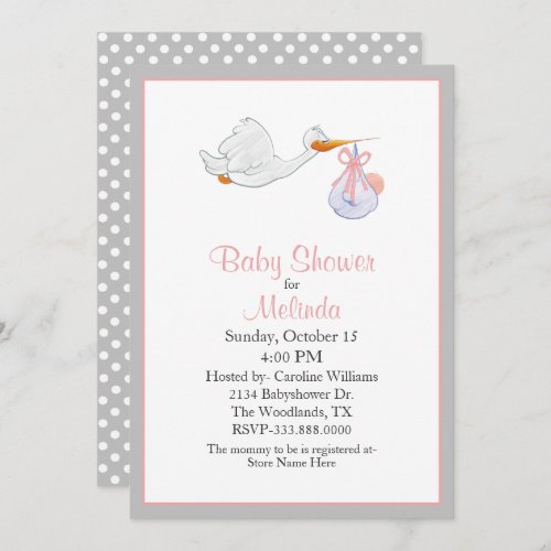 Sweet Stork with Baby Baby Shower Invitation