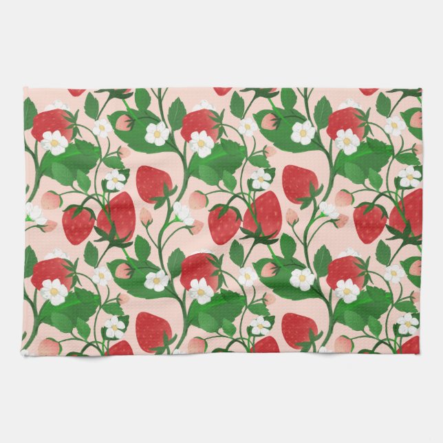 Sweet Strawberries and Blossoms Kitchen Towel (Horizontal)