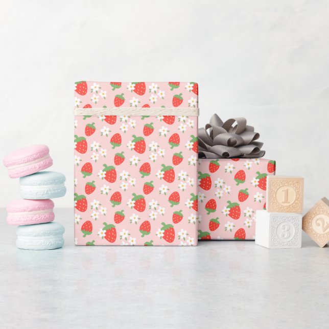 Sweet Strawberries & Daisies Wrapping Paper Roll (Baby Shower)