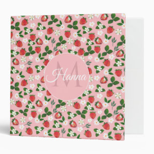 Sweet Strawberries Flowers Watercolor Floral 3 Ring Binder