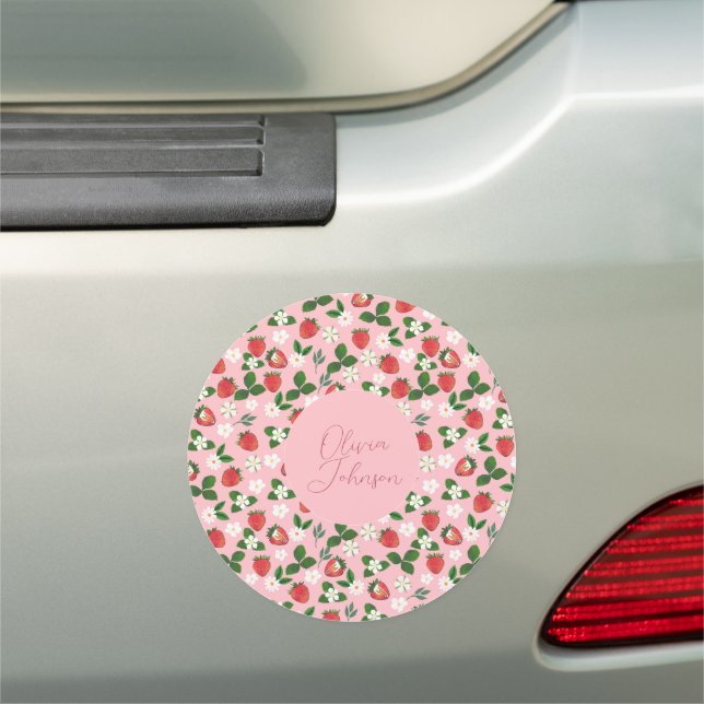 Sweet Strawberries Flowers Watercolor Floral Car Magnet (In Situ)