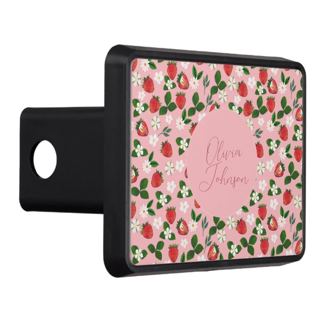 Sweet Strawberries Flowers Watercolor Floral Hitch Cover (Right)