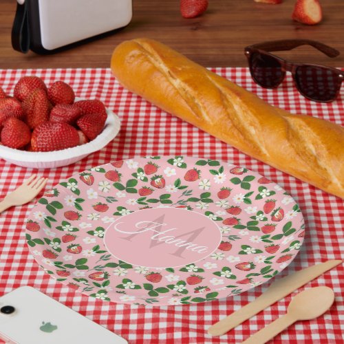 Sweet Strawberries Flowers Watercolor Floral Paper Plates