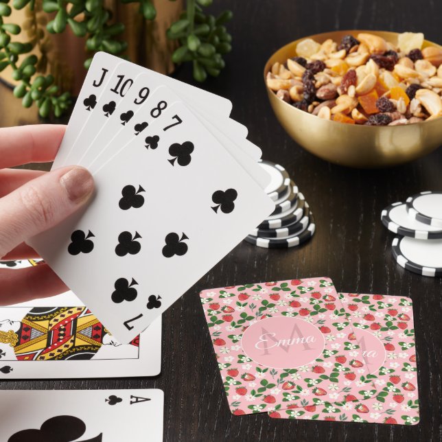 Sweet Strawberries Flowers Watercolor Floral  Poker Cards (In Situ)