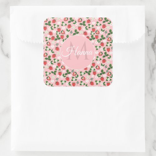 Sweet Strawberries Flowers Watercolor Floral Square Sticker