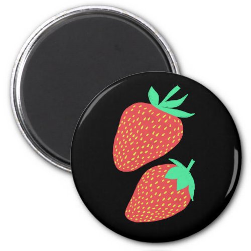 Sweet Strawberries Fruity Fun on black Magnet
