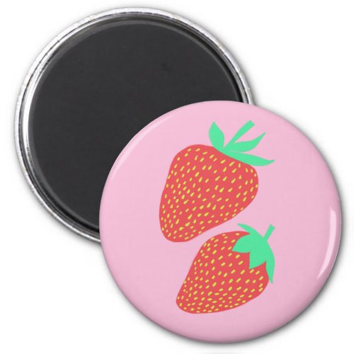 Sweet Strawberries Fruity Fun on pink Magnet