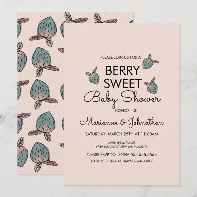 Sweet Strawberries Hand Painted Baby Shower Invitation (Front/Back)