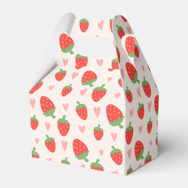 Sweet Strawberries & Hearts Favor Boxes (Front Side)