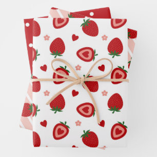 Sweet Strawberries Pattern Wrapping Paper Sheets